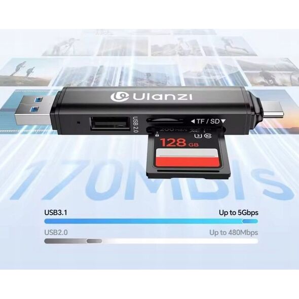 Ulanzi Cr1 Czytnik Kart 3w1 Usb 3.0 / Usb-c Sd Tf Microsd / 150–200 Mb/s / Cr1 / Sku:x117