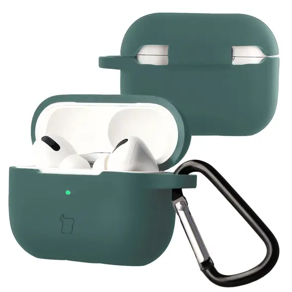 Silikonowe etui z karabińczykiem Bizon Case Headphone Silicone do Apple AirPods Pro 2 ciemnozielone