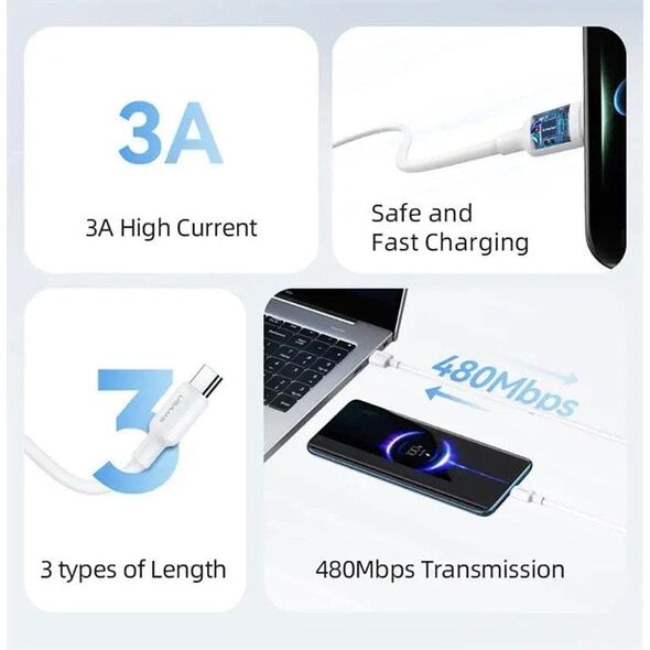 Kabel USAMS US-SJ603 U84 3A USB-C do USB-A 3m biały