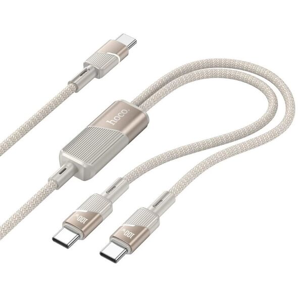 Kabel 2w1 USB C do USB C / USB C Hoco 5A 100W 1,2 m U139 złoty
