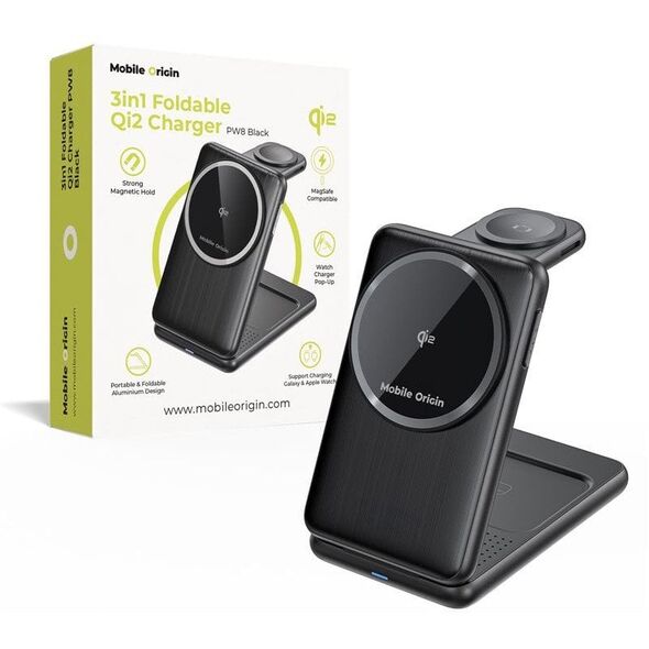 Mobile Origin 3in1 Foldable Qi2 Charger PW8, black