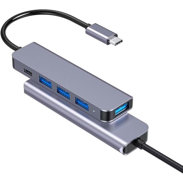 PLATINET MEDIA HUB USB-C TO 4X USB-A 3.2 GEN1 + 1X USB-C PD 100W 5IN1 ALUMINIUM [46235]