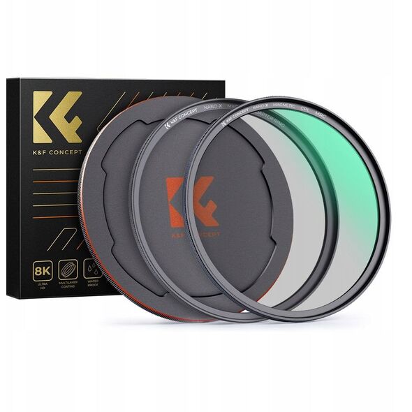 Zestaw 3w1 Filtr Polaryzacyjny Cpl Pierścień Magnetyczny Dekielek K&f 55 Mm / Sku.1702