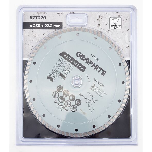 Diamond cutting disc GRAPHITE, 230 x 2.8 x 22.2 mm, for concrete, dry cutting