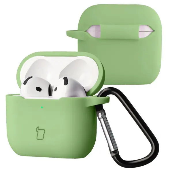 Silikonowe etui z karabińczykiem Bizon Case Headphone Silicone do Apple AirPods 4 jasnozielone