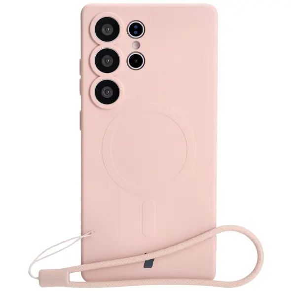 Silikonowe etui z pierścieniem magnetycznym Bizon Case Silicone Magnetic do Samsung Galaxy S25 Ultra jasnoróżowe