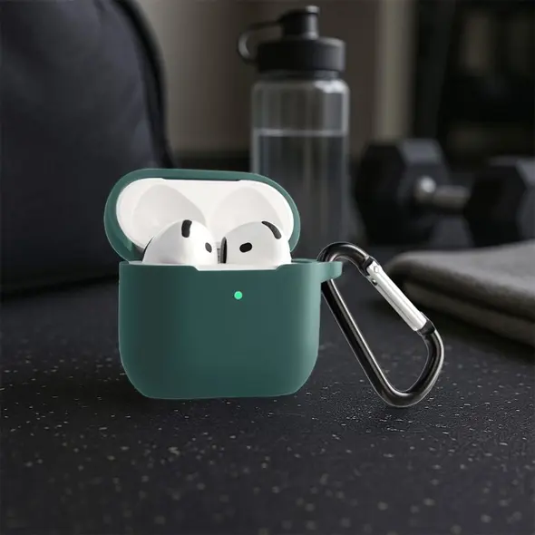 Silikonowe etui z karabińczykiem Bizon Case Headphone Silicone do Apple AirPods 4 ciemnozielone