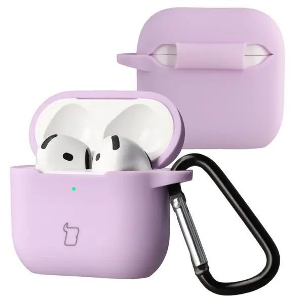 Silikonowe etui z karabińczykiem Bizon Case Headphone Silicone do Apple AirPods 4 lawendowe