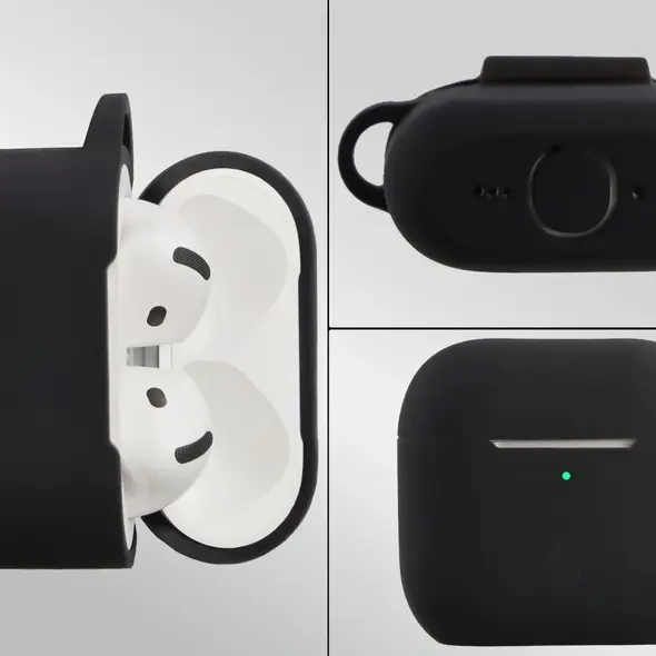 Silikonowe etui z karabińczykiem Bizon Case Headphone Silicone do Apple AirPods 4 czarne
