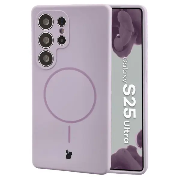 Silikonowe etui z pierścieniem magnetycznym Bizon Soft Case Magnetic do Samsung Galaxy S25 Ultra jasnofioletowe