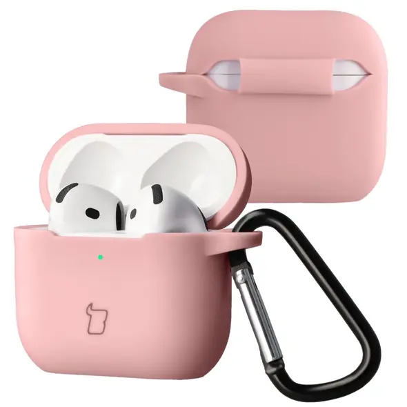 Silikonowe etui z karabińczykiem Bizon Case Headphone Silicone do Apple AirPods 4 jasnoróżowe