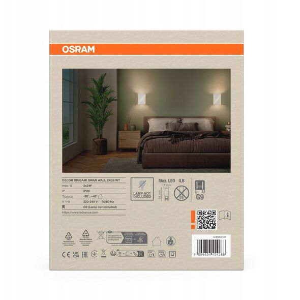 Wall lamp OSRAM DECOR ORIGAMI 2xG9 max 3W white plaster paintable 15x11x20cm