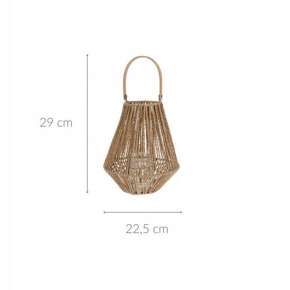 Lampion na świeczkę, pleciony, z drewnianym uchwytem
