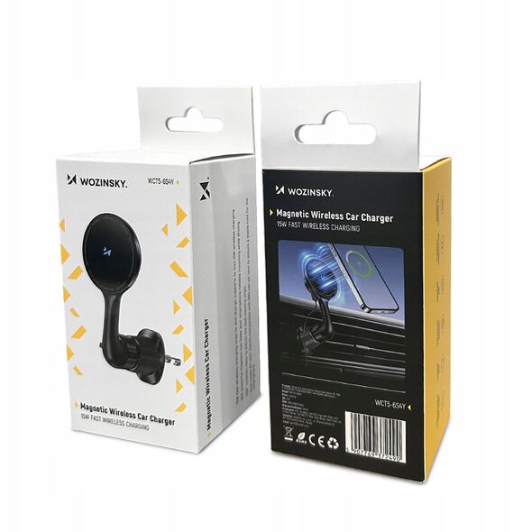 Uchwyt samochodowy Wozinsky WCT5-6S4Y z ładowarką indukcyjną Qi/MagSafe 15W na kratkę nawiewu - czarny