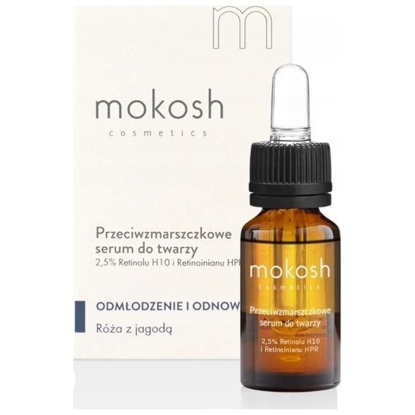 Mokosh Przeciwzmarszczkowe serum do twarzy 2,5% Retinolu H10 i Retinoinianu HPR (Kompleks) Róża z jagodą