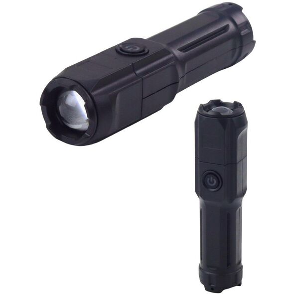 Latarka LED Regulacja Zoom 3 Tryby Świecenia Ładowanie USB Czarna LEAN