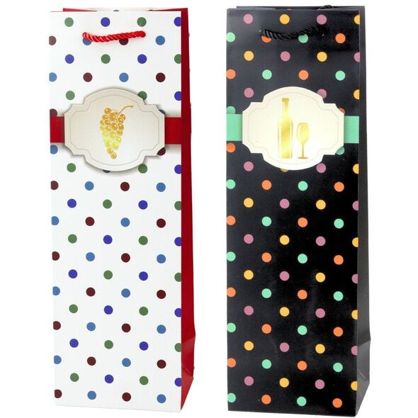 Torba Prezentowa Na Wino Butelkę W Kropki 35 x 12 x 9 cm LEAN