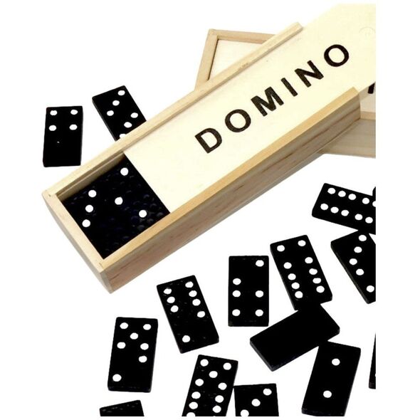 Gra Logiczna Rodzinna Domino 32 Płytki Drewniane Czarne LEAN TOYS