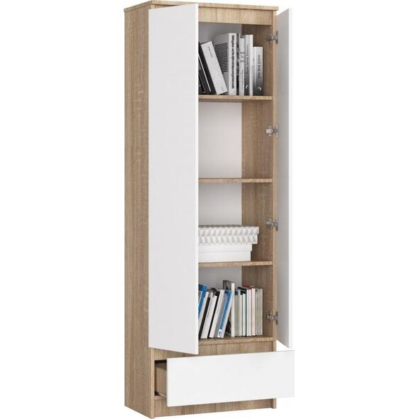 Fabryka Mebli Akord REGAŁ BIUROWY SZAFA R 60 cm CLP 1 SZUFLADA 2 DRZWI DĄB SONOMA / BIAŁY