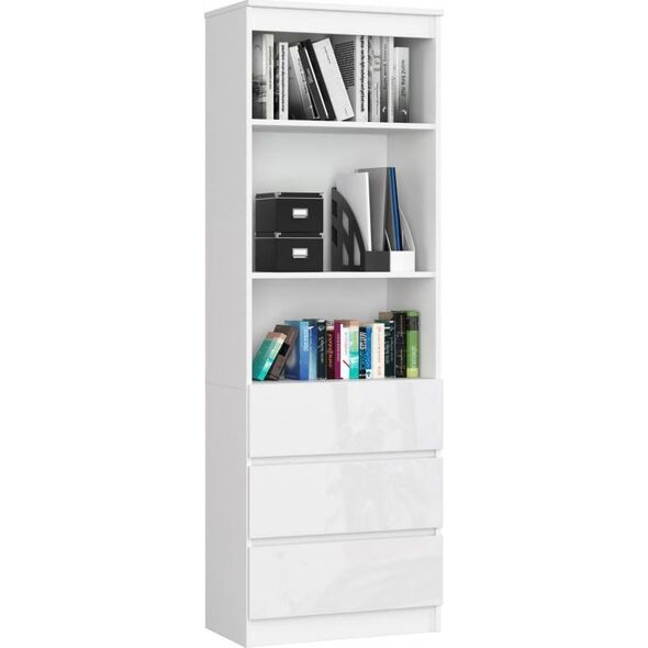 Fabryka Mebli Akord REGAŁ BIUROWY R 60 cm CLP 3 SZUFLADY 2 PÓŁKI BIAŁY / BIAŁY POŁYSK