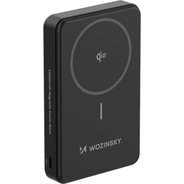 Powerbank Wozinsky WLWP-10KA0Y3S 22,5W PD Qi2 10000 mAh, z podstawką, 1x USB-A, 1x USB-C - czarny