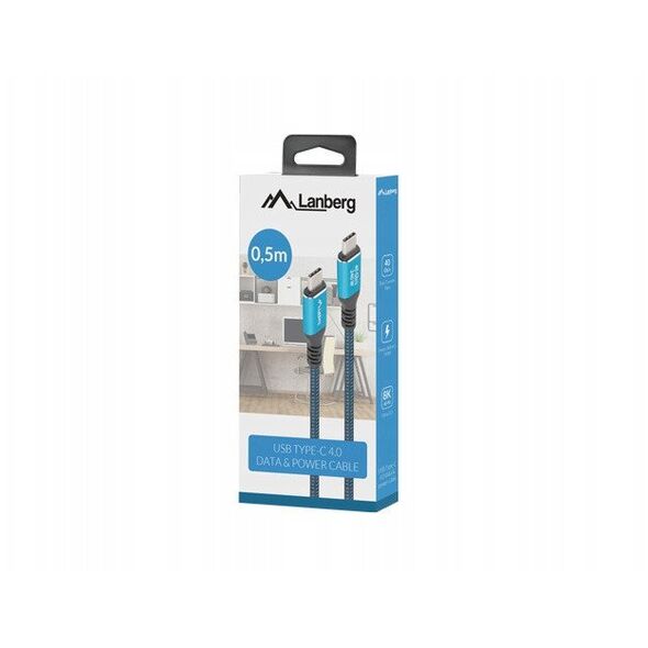 KABEL USB-C M/M USB4 0.5M 240W 8K 60HZ CZARNO-NIEBIESKI LANBERG