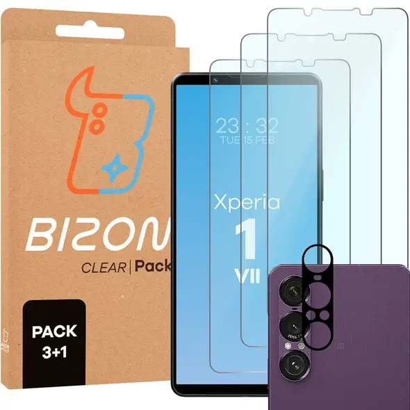 3x Szkło na ekran + szkło na aparat Bizon Glass Clear Pack do Sony Xperia 1 VII