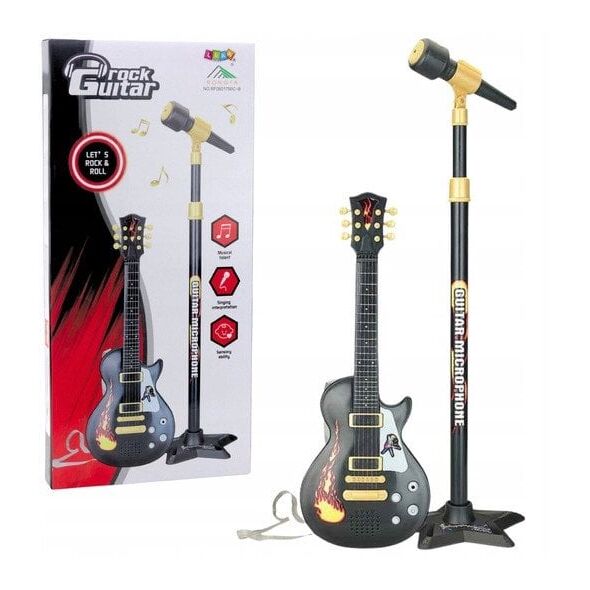 Zestaw Muzyczny Dla Dzieci Gitara Statyw Z Mikrofonem Czarny