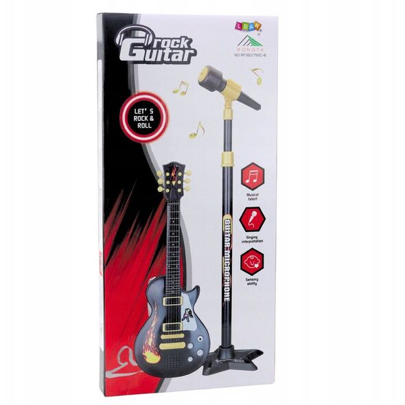 Zestaw Muzyczny Dla Dzieci Gitara Statyw Z Mikrofonem Czarny