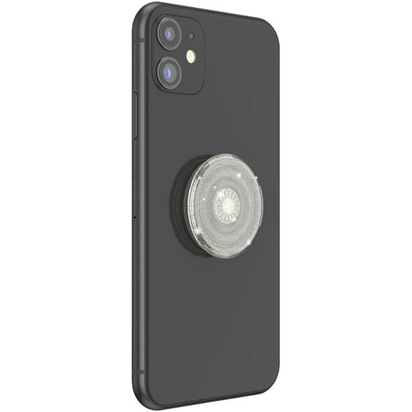 PopSockets Clear Glitter Silver, Grip, Silver, Translucent, Universal, Anything with a smooth hard plastic case, 1 pc(s), 38.8 mm