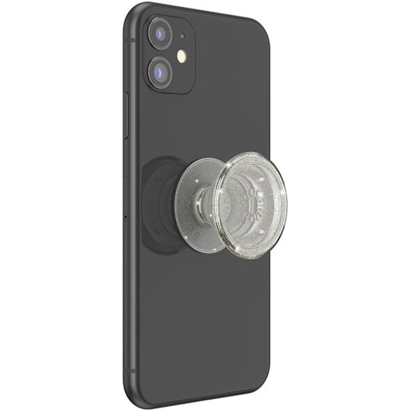 PopSockets Clear Glitter Silver, Grip, Silver, Translucent, Universal, Anything with a smooth hard plastic case, 1 pc(s), 38.8 mm