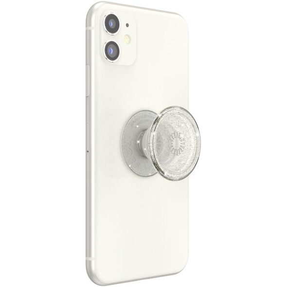 PopSockets Clear Glitter Silver, Grip, Silver, Translucent, Universal, Anything with a smooth hard plastic case, 1 pc(s), 38.8 mm