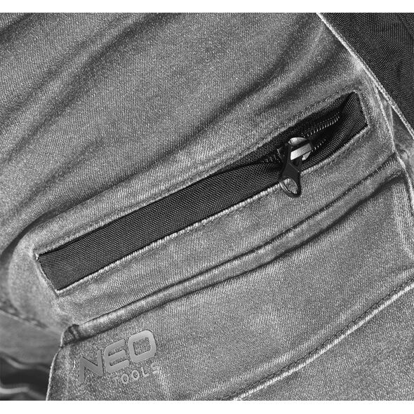 Spodnie robocze DENIM, wzmocnienia Cordura, odpinane kieszenie kaburowe, szare, rozmiar XL