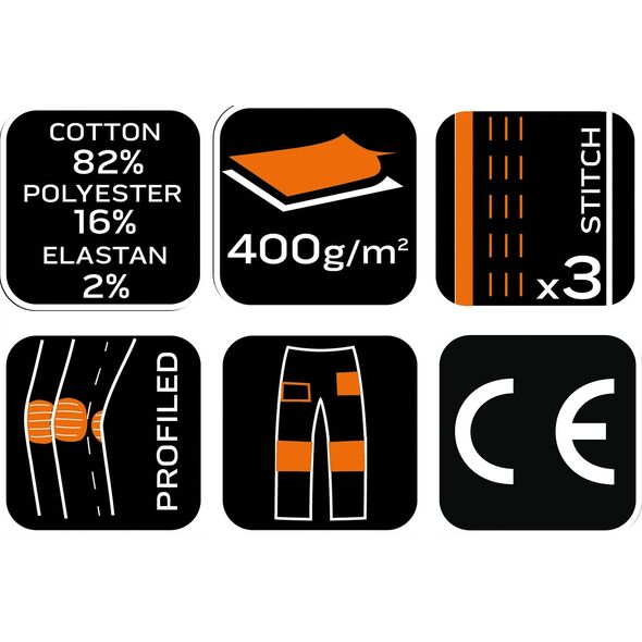 Spodnie robocze DENIM, wzmocnienia Cordura, odpinane kieszenie kaburowe, szare, rozmiar XXXL