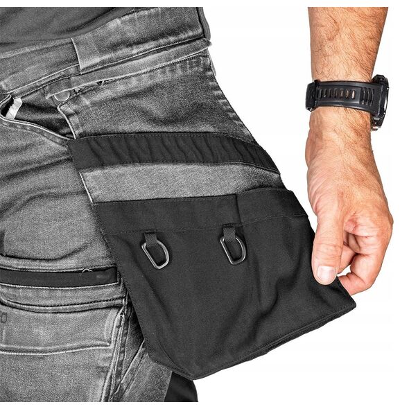 Spodnie robocze DENIM, wzmocnienia Cordura, odpinane kieszenie kaburowe, szare, rozmiar XXXL