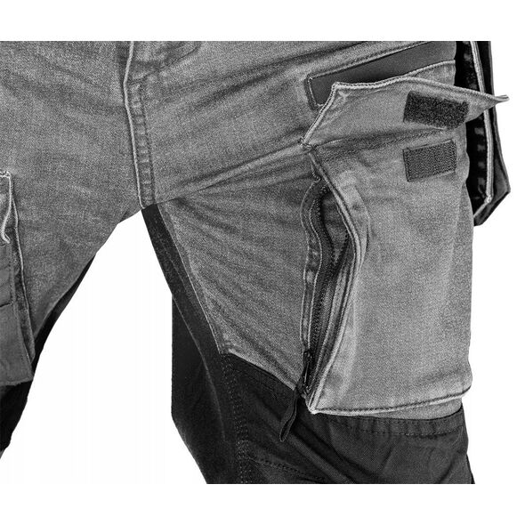 Spodnie robocze DENIM, wzmocnienia Cordura, odpinane kieszenie kaburowe, szare, rozmiar XXXL