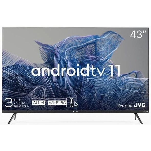 Telewizor Kivi 43', UHD, Android TV 11, Black, 3840x2160, 60 Hz, Sound by JVC, 2x12W, 53 kWh/1000h , BT5.1, HDMI ports 4, 24 months