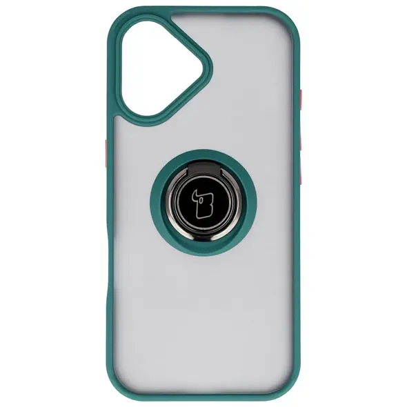 Etui z uchwytem na palec Bizon Case Hybrid Ring do Apple iPhone 17 przydymione z ciemnozieloną ramką