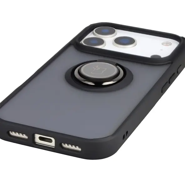 Etui z uchwytem na palec Bizon Case Hybrid Ring do Apple iPhone 17 Pro przydymione z czarną ramką