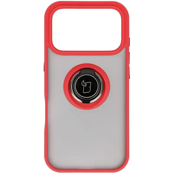 Etui z uchwytem na palec Bizon Case Hybrid Ring do Apple iPhone 17 Pro przydymione z czerwoną ramką