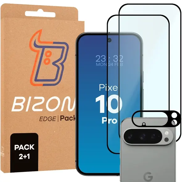 2x Szkło na ekran + szkło na aparat BIZON Edge Pack do Google Pixel 10 Pro