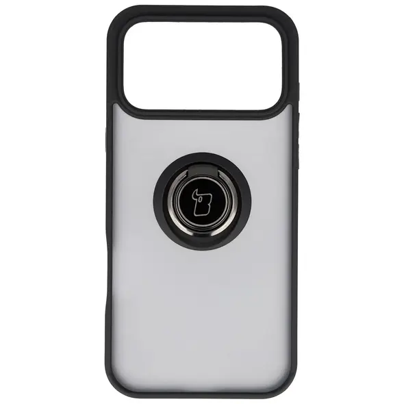 Etui z uchwytem na palec Bizon Case Hybrid Ring do Apple iPhone 17 Pro Max przydymione z czarną ramką