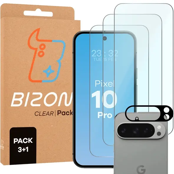 3x Szkło na ekran + szkło na aparat Bizon Glass Clear Pack do Google Pixel 10 Pro