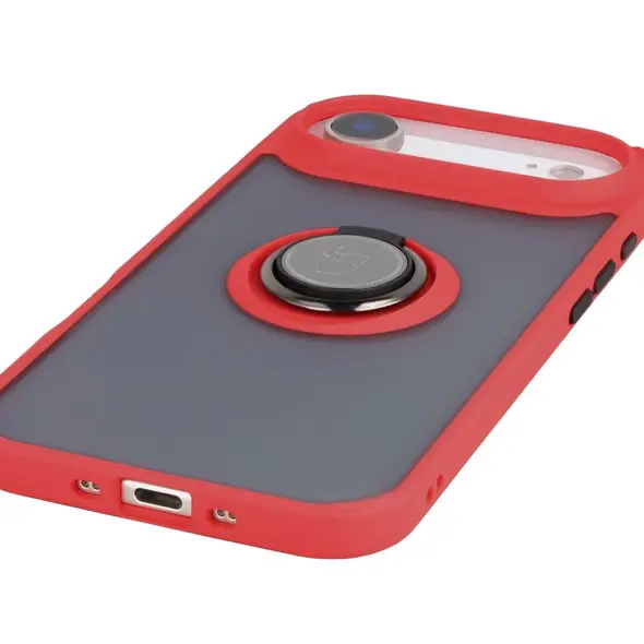 Etui z uchwytem na palec Bizon Case Hybrid Ring do Apple iPhone 17 Air przydymione z czerwoną ramką