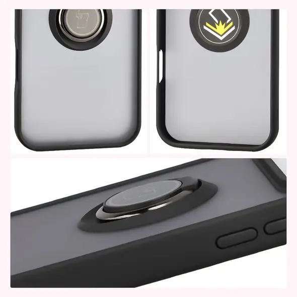 Etui z uchwytem na palec Bizon Case Hybrid Ring do Apple iPhone 17 Pro Max przydymione z czarną ramką