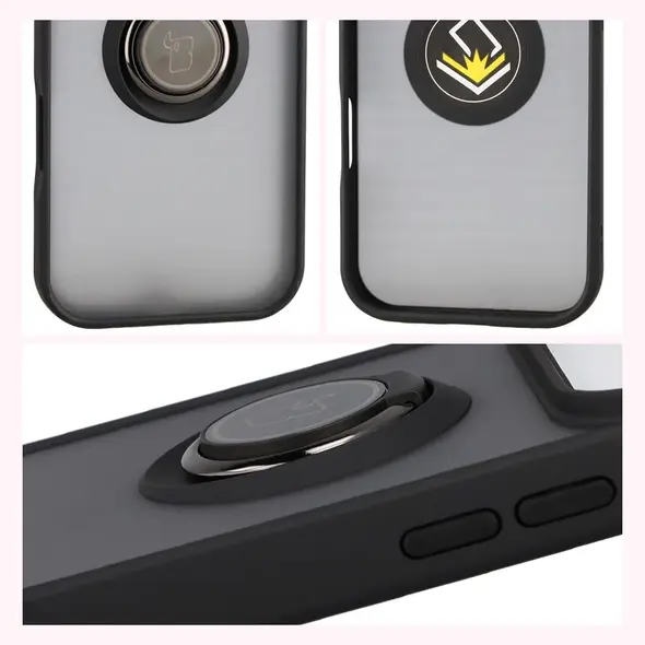 Etui z uchwytem na palec Bizon Case Hybrid Ring do Apple iPhone 17 Pro przydymione z czarną ramką