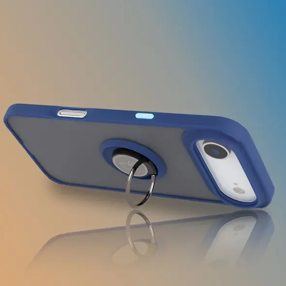 Etui z uchwytem na palec Bizon Case Hybrid Ring do Apple iPhone 17 Air przydymione z granatową ramką