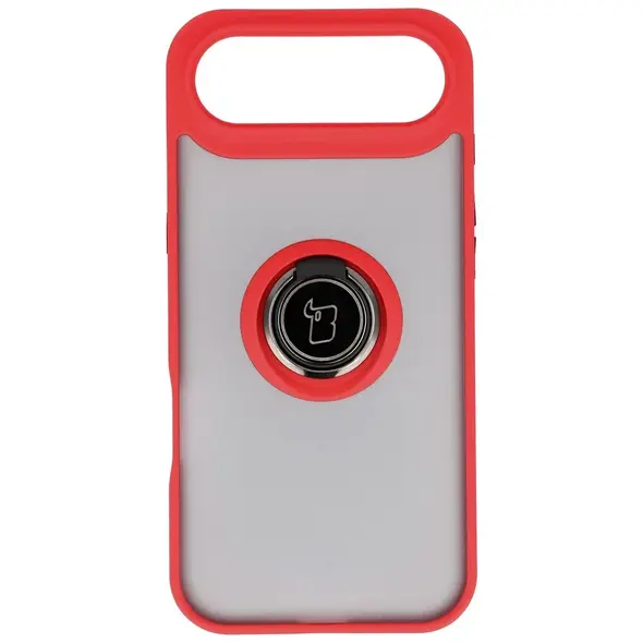 Etui z uchwytem na palec Bizon Case Hybrid Ring do Apple iPhone 17 Air przydymione z czerwoną ramką