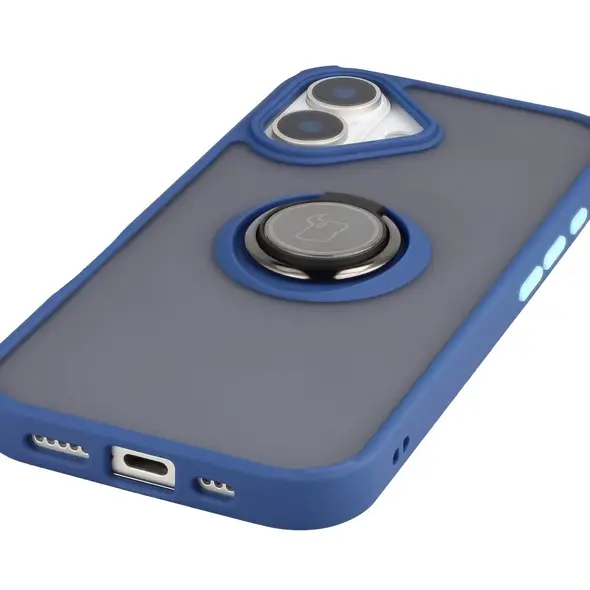 Etui z uchwytem na palec Bizon Case Hybrid Ring do Apple iPhone 17 przydymione z granatową ramką