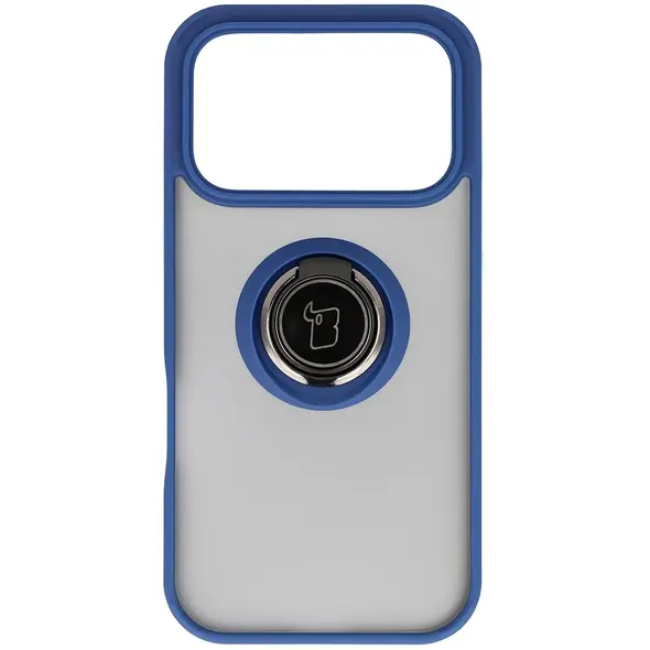 Etui z uchwytem na palec Bizon Case Hybrid Ring do Apple iPhone 17 Pro przydymione z granatową ramką